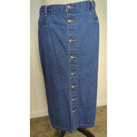 Vintage Cottagecore Prairie Cotton Denim Midi Button Down Skirt Women's 12 - Picture 7 of 8
